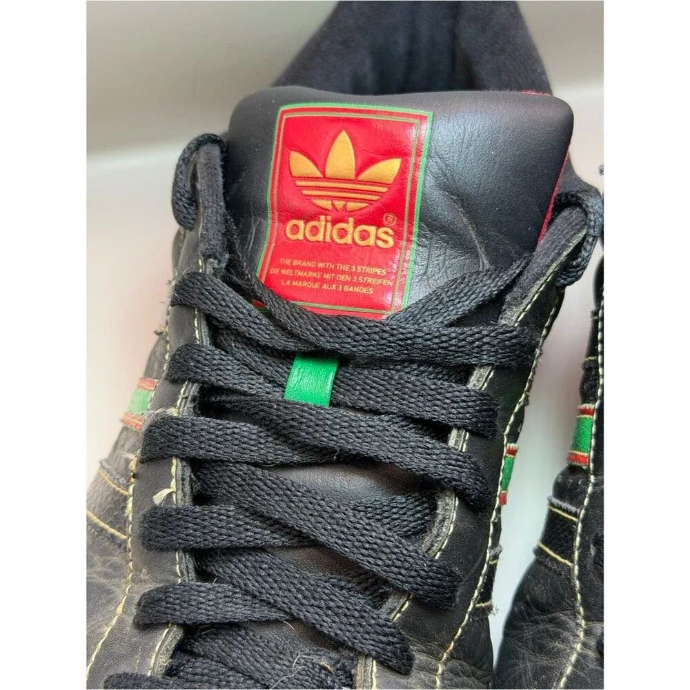 Adidas Superstar Black Leather Red Green Stripe Shell Toe Sz 11